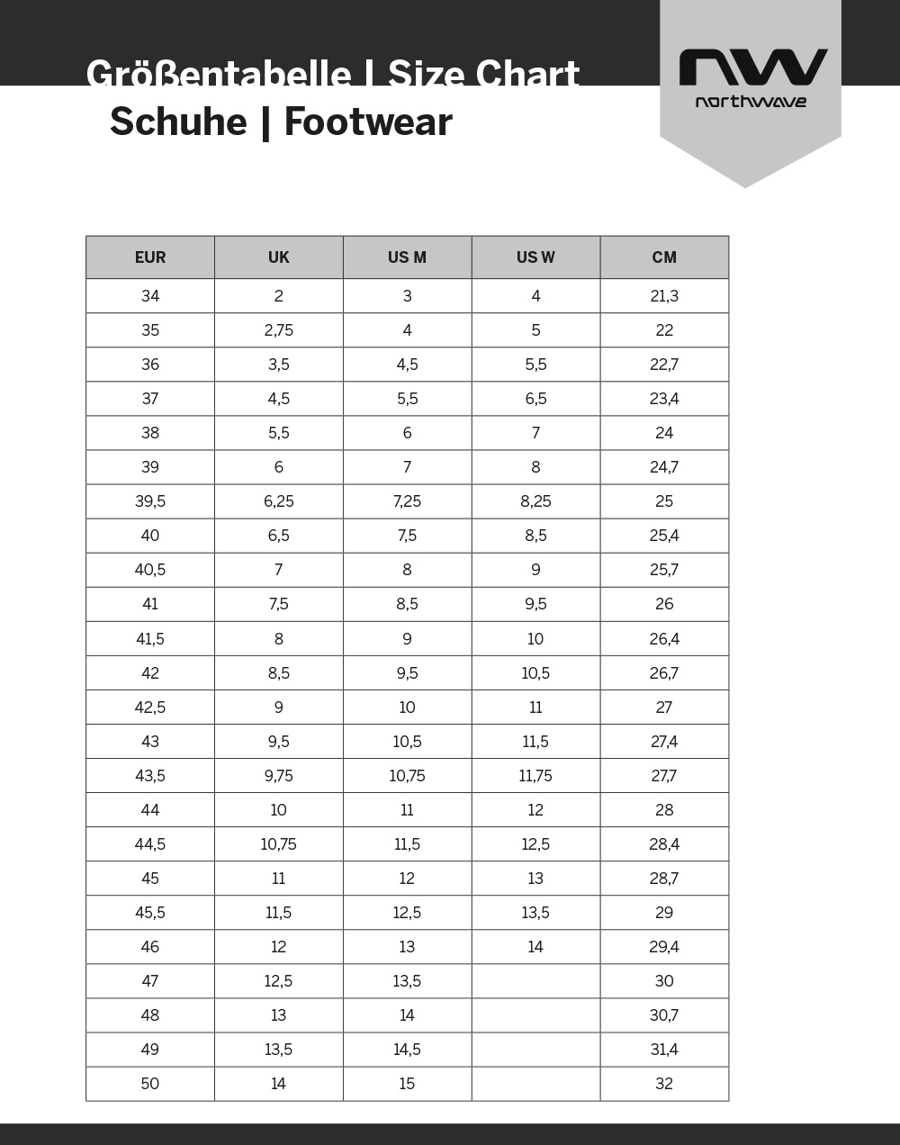 sizing_northwave_schuhe Northwave Celsius XT Arctic GTX - MTB Winterschuhe – Bild 5